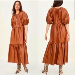 STAUD whiskey vegan leather “showstopper” long dress from Saks- LIKE NEW!